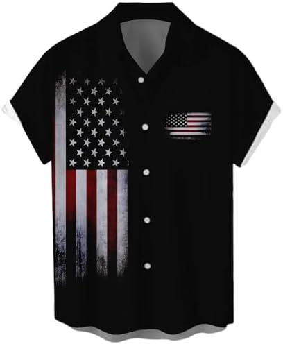 WHO IN SHOP Mens 4th of July American Flag Patriotic Shirts Short Sleeve Button Up USA Memorial Day Shirts