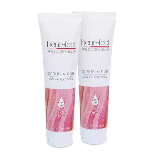 Benefeet Scrub-A-Dub Cooling Foot Scrub - Exfoliates  Refreshes Dry  Dull Skin, Get Smoother Skin from Heel to Toe, Made wVitamin E, Apple Cider Vinegar, Walnut Shell  Apricot Seed, 4 oz 2 Pack