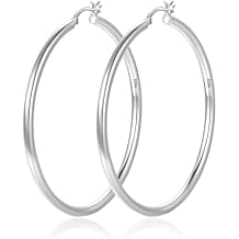 OOOPEL 3mm Gold Hoop Earrings For Women Hollow Tube 14k Gold Plated Hypoallergenic 925 Sterling Silver Post Lightweight Silver Hoop Earrings 30/40/50/60/70mm