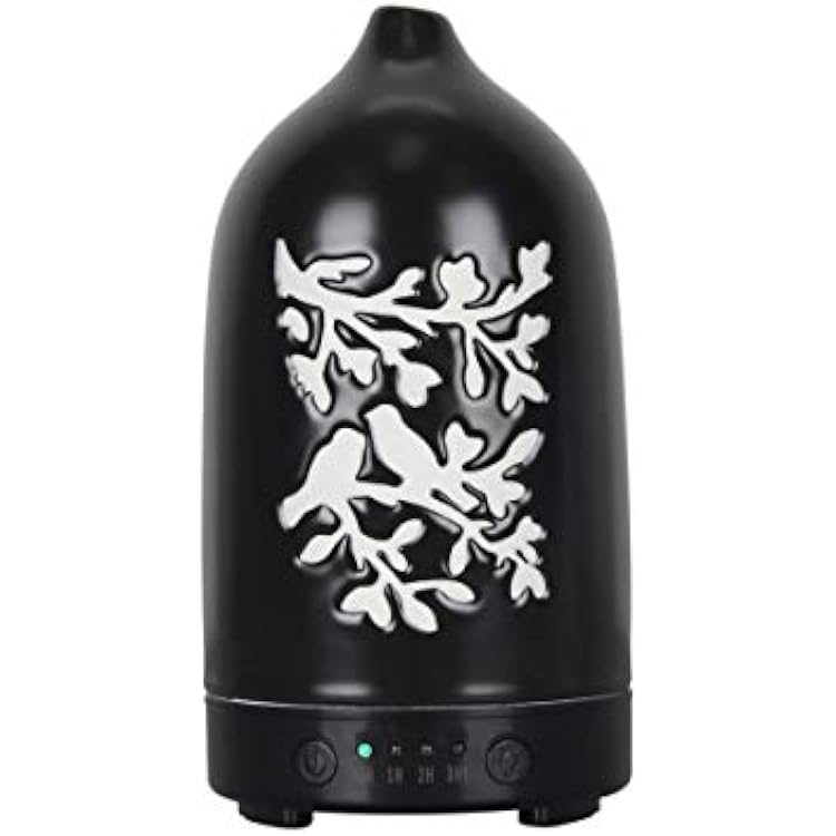 Stone Diffuser, Hand-Crafted Ceramic Aromatherapy Diffuser for Essential Oils, 120ml, 7 Color LED Night Lights Auto Shut-Off for Home Office Baby Room Black Engraving