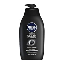 NIVEA Men Active Clean Body Wash with Natural Charcoal for Normal to Oily Skin, 3-in-1 Charcoal Body Wash, Face and Hair, Draws Out Dirt and Impurities, 30 Fl Oz Bottle