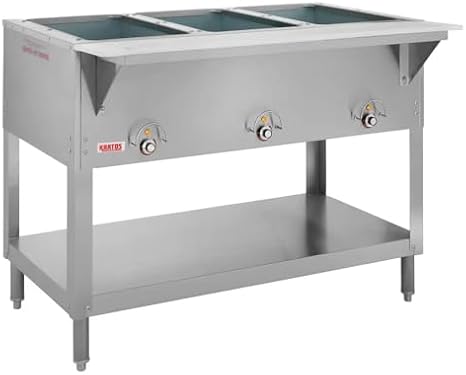 Kratos Stationary Three Pan Open Well Electric Steam Table with Undershelf