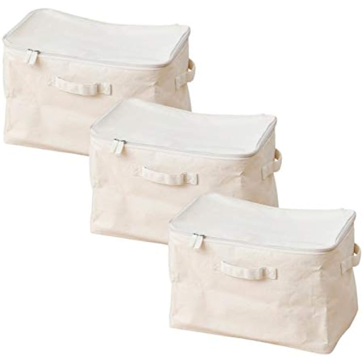 Yamazen YTC-TNB3PFLCN Storage Box with Lid, Set of 3, Compatible with Color Box Can Be Wiped InsideFoldable, 100% Cotton Cotton Natural