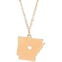 Art Attack Stainless Steel I Love Arkansas Necklace, Land of Opportunity, Razorback University Bear State Pendant (Gold)