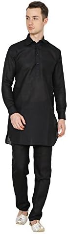 Royal Kurta Mens Luxury Cotton Pathani Kurta Pyjama Set 38 Black