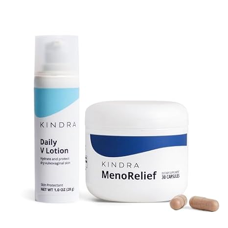 Kindra MenoRelief Supplement & Daily V Lotion - Menopause Perimenopause - for Hot Flash, Libido, Brain Fog - Vaginal Moisturizer Cream For Vaginal Dryness And Discomfort - Hormone Free, Gyn Tested