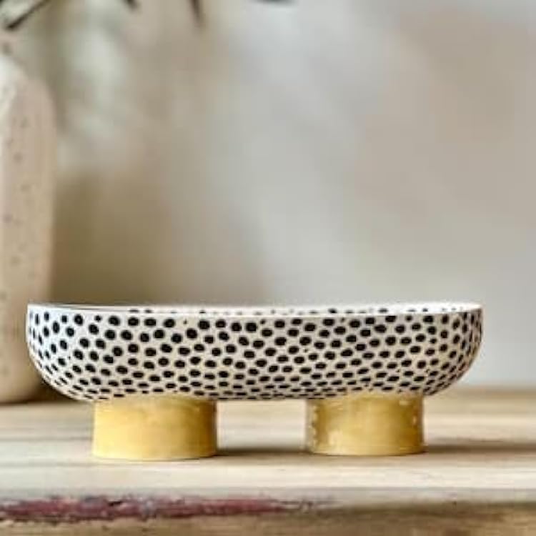 direfly Handcrafted Black Speckled Ceramic Bowl Artisan Footed Pedestal for Serving, Fruit & Kitchen Counter Decor