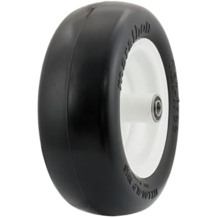 Marathon 11x4.00-5 Flat Free Lawnmower Tire on Wheel, 5 Hub, 12 Precison Ball Bearings