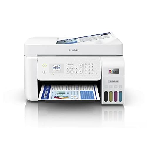 Epson EcoTank ET-4800 Wireless All-in-One Supertank Color Inkjet Printer for Home Office, White - Print Copy Scan Fax - Voice Activated, 30-Sheet ADF, Ethernet - XPI Printer Cable Bundle
