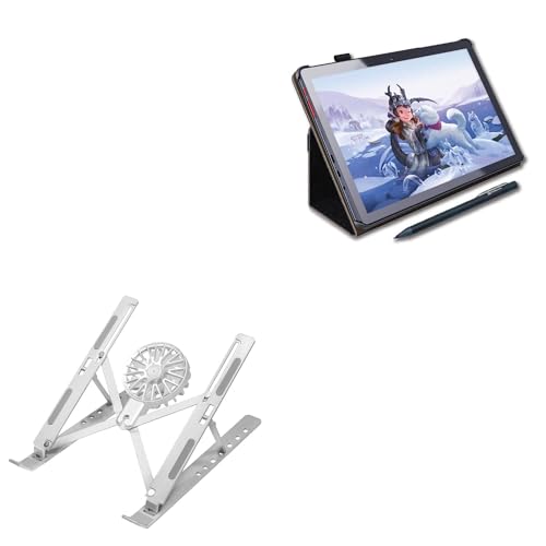 BoxWave Stand and Mount Compatible with Simbans PicassoTab Standalone Drawing Tablet - QuickSwitch Stand with Cooling Fan, Portable, Multi Angle Viewing Ventilator - Metallic Silver