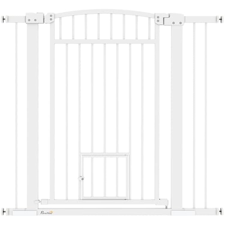 PawHut Pet Gate Indoor with Cat Door, 30-41 Dog Gate, Extra Wide Walk Through Puppy Gate, 3-Inch and 5.5-Inch Extension Kits, Pressure or Hardware Mounted for Stairway, Doorway, Hallway, 37 High