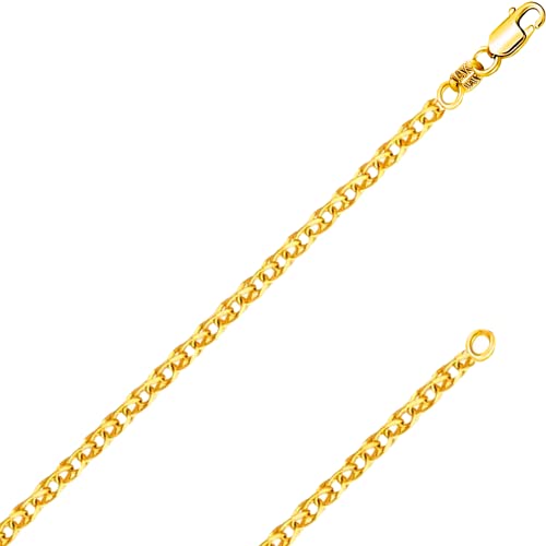 Italian Fashions REAL Solid 14K or 10K Yellow Gold 1.50mm,1.7mm, 2.0mm Flat Open Wheat Spiga Chain Necklace with Lobster Claw Clasp | Multiple Lengths Available | Men Women | MADE IN ITALY