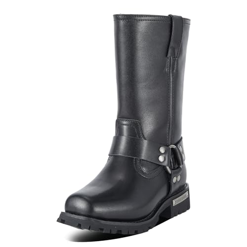 Motorcycle Boots for Women Black Mid Calf Motorcycle Riding Boots Waterproof PU Leather Boots