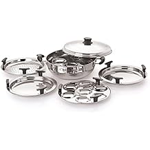 Neelam Stainless Steel Multi Kadai Big Induction Base 3500 ml, Silver | Versatile Cooking Set Including 1 Multi Kadai, 2 Dhokla Plates, 1 Patra Plate, 2 Idli Dishes, 1 Lid | Perfect for Daily Use.