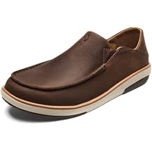 OLUKAI Kalia Men's Leather Slip-On, Full-Grain Waxed Nubuck Leather Shoes, Lightweight & Comfortable