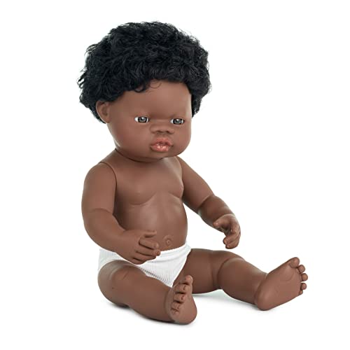 Miniland Doll 15 African Boy Polybag - Made in Spain, Anatomically Correct, Baby Doll