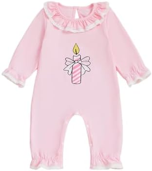 GOOCHEER First Birthday Baby Girl Outfit Fall 1 Candle Printed Ruffle Long Sleeve Romper Jumpsuit Cake Smash Clothes
