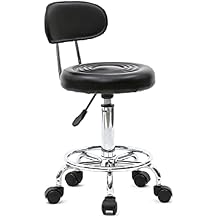 Henf Multi-Purpose Salon Massage Stool with Back Cushion and Wheels Rolling Adjustable Hydraulic Office Drafting Chairs Facial Spa Tattoo Stools Chairs,Black