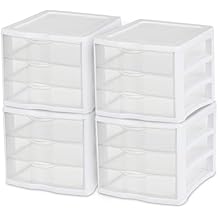 Sterilite 4-Pack 3 Drawer Unit, Stackable Plastic Organizer with Drawers, White Frame - Multi-Purpose Countertop Storage Containers for Office Supplies, Craft Rooms, Classrooms and Home Organization