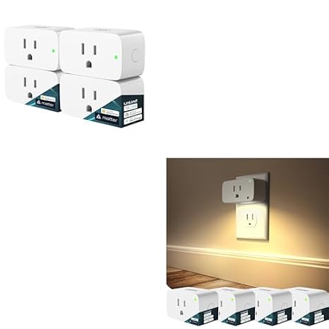 Matter Smart Plug 4pack Bundle with Matter Smart Plug with Night Light 4pack (Compatible with Alexa, Apple Home, Google, Smart Outlet 15A/1800W Max, Plug into Wall, Timer&Schedule)