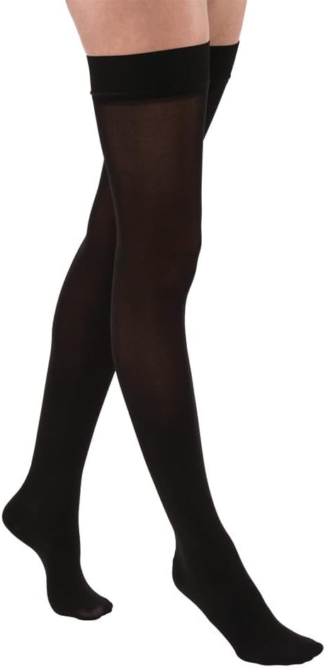 JOBST Relief Thigh High Graduated Compression Stockings 30-40mmHg - Comfortable Unisex Design with Silicone Dot Band - Closed Toe, Black, Small Petite