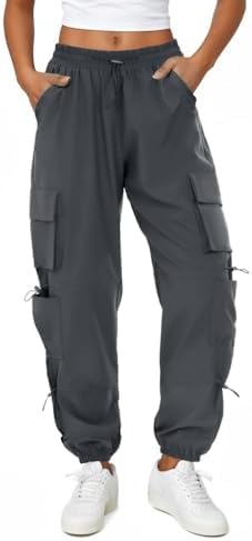 COPYLEAF Womens Parachute Cargo Pants with Pockets Quick Dry Hiking Pants Lightweight Water-Resistant Baggy Joggers