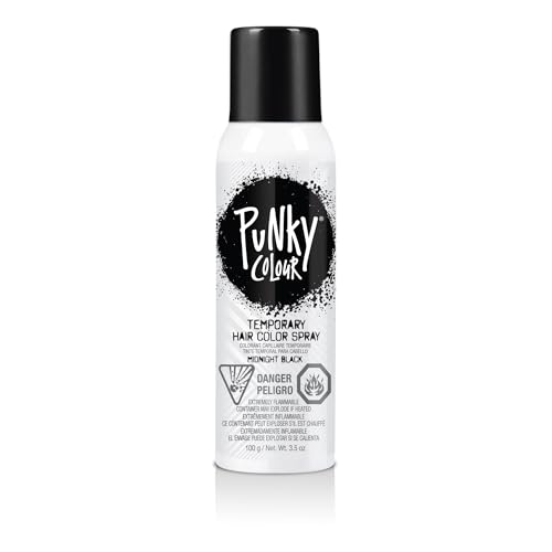 Punky Midnight Black Temporary Hair Color Spray Instant Vibrant Black, Washable & Non-Damaging Hair Spray for Party & Cosplay, 3.5 oz