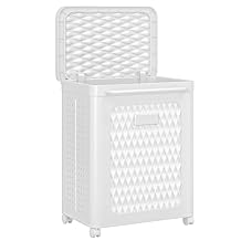 VECELO Rolling Storage Bins with Lid, Plastic Organizers Cart with Wheels & Handle, Foldable Storage Containers for Laundry, Bathroom, Bedroom, 19.3" x 13.8" x 25.0", Cool White
