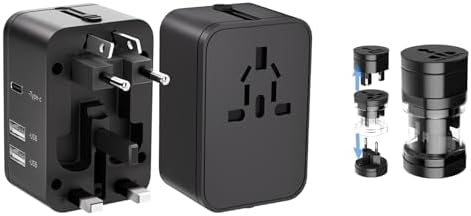 Global Travel Adapter & 3-in-1 Converter Plug Bundle - Complete Worldwide Power Solution-Black