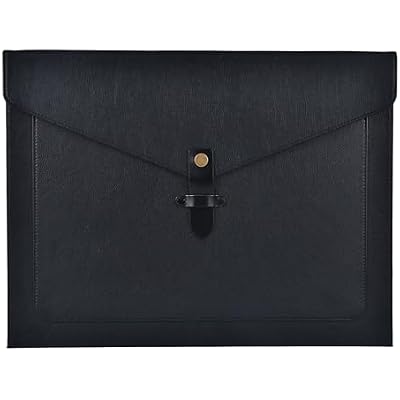 Black PU Leather File Folder, Snap Closure File Organizer, Important Document Folder with Pockets, Document Organizer, Laptop Sleeve Notebook Case, A4 Envelopes Filing Folder
