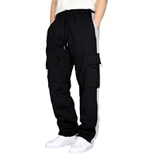Men's Baggy Straight Leg Casual Pants Drawstring Loose Fit Casual Pants Outdoor Hiking Cargo Trousers