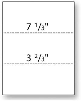 8-1/2'' x 11" Laser Cut Sheet, 20# White Stock, 2 Horizontal Perforations 3-2/3" and 7-1/3" from Bottom (Carton of 2500)