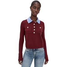 Self Portrait Women's Burgundy Contrast Collar Knit Top
