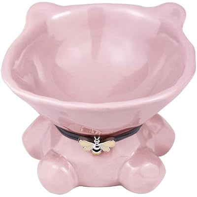 Cat Bowl Elevated Cat Bowls Whisker Friendly Cute Ceramic Tilted Food Bowls for Indoor Cats 5.4 Inch Wide 15 Raised Kitten Supplies Dishwasher and Microwave Safe Pink Cats Water Bowl