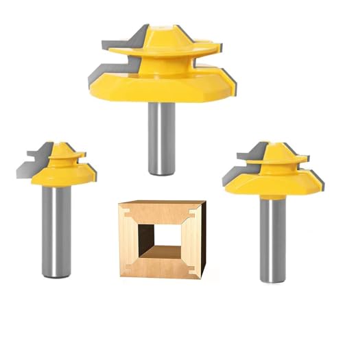 12 Inch Shank Router Bit,45 Degree Lock Miter Router Bit , for 3164, 34, 1 Cutting Height,3-Piece Joint Router Bits, Wood Milling Cutter Glue Joint Tools Set3PCS 12 Shank
