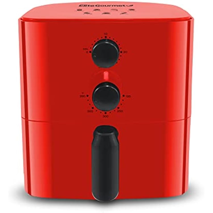 Elite Gourmet EAF-3218R Personal 1.1 Quart Compact Space Saving Electric Hot Air Fryer Oil-Less Healthy Cooker, Timer & Temperature Controls, Red.