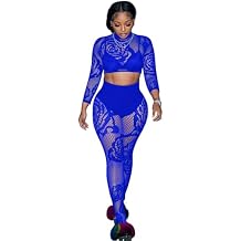 Women's Sexy Fishnet Seamless 2 Piece Outfits Mock Neck Long Sleeve Crop Top Legging Set Club Lingerie Sets