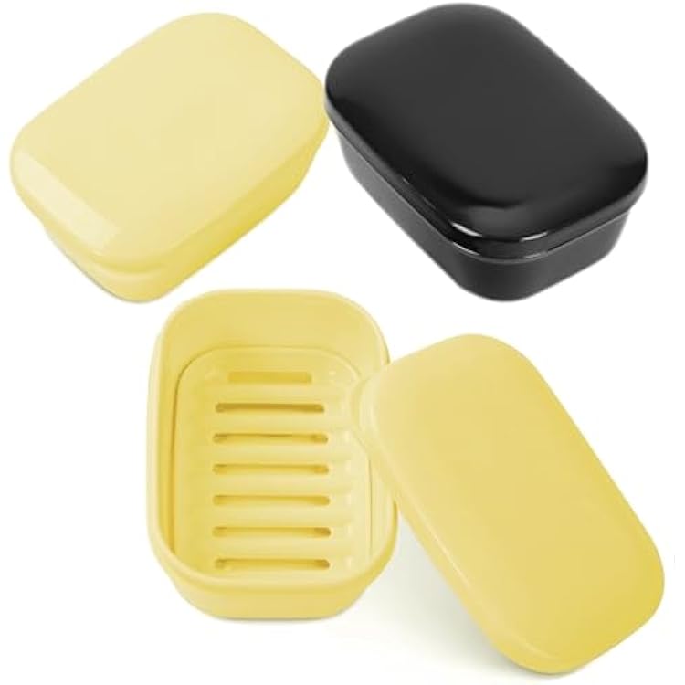 Quatish Leakproof Soap Holder 3 Pack, Yellow and Black, Travel Soap Container with Lid, Travel Size Toiletries, Portable Bar Soap Holder