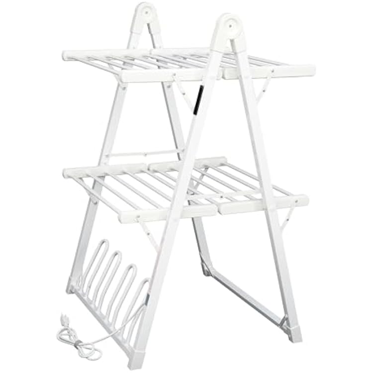 Electric Heated Clothes Drying Rack,Foldable Heated Garment Dryer with Timer Shut-Off Laundry Rack for Clothes Shoes Socks,Aluminum Alloy,White,Plug & Play,39.37x25.98x23.82in