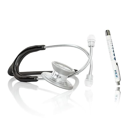 MDF Instruments MD One Epoch Lightweight Titanium Stethoscope, Adult, Black Tube + LUMiNiX Medical Professional Penlight