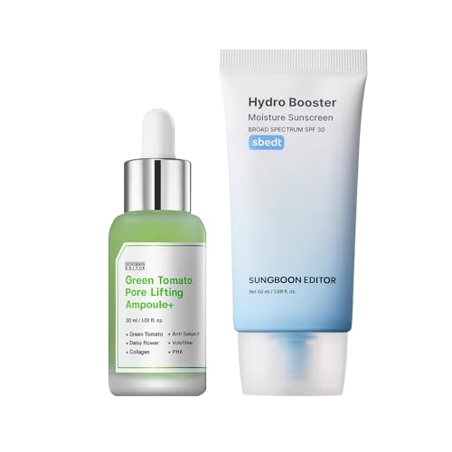 SUNGBOON EDITOR Pore Shield Duo : Green Tomato Pore Lifting Ampoule & Hydro Booster Moisture Sunscreen, Summer Essentials, Korean Skin Care