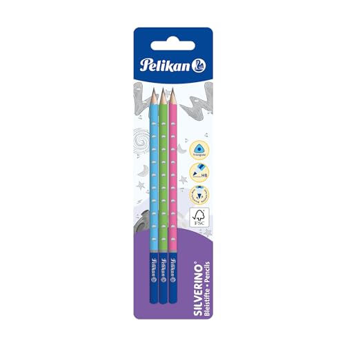 Pelikan Silverino HB Pencils Triangular 3B Pack of 3 Assorted Colours FSC