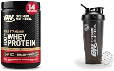 Bundle of Optimum Nutrition Gold Standard 100% Whey Protein Powder, Double Rich Chocolate, 1 Pound (Pack of 1) + Optimum Nutrition Shaker Cup, 28oz, Pack of 1