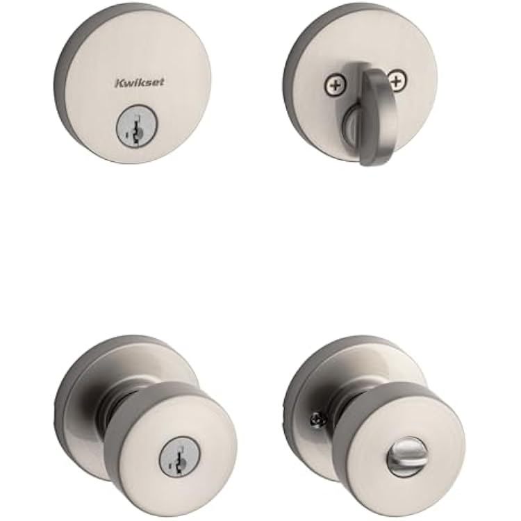 Kwikset 991 Pismo Keyed Entry Knob and Single Cylinder Deadbolt Combo Pack Featuring SmartKey and Microban in Satin Nickel