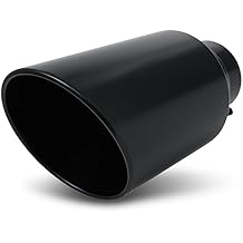 M-AUTO Single Chamber Muffler, 4" Inside Inlet and 8" Outlet Universal 15" Overall Length Stainless Steel Exhaust Muffler Assembly Roll and Angle Cut Tip, Balck