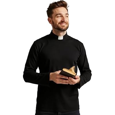 Mens Clergy T-Short Long Sleeves Tab Collar Clergy Minister Priest Priest Shirt Tops
