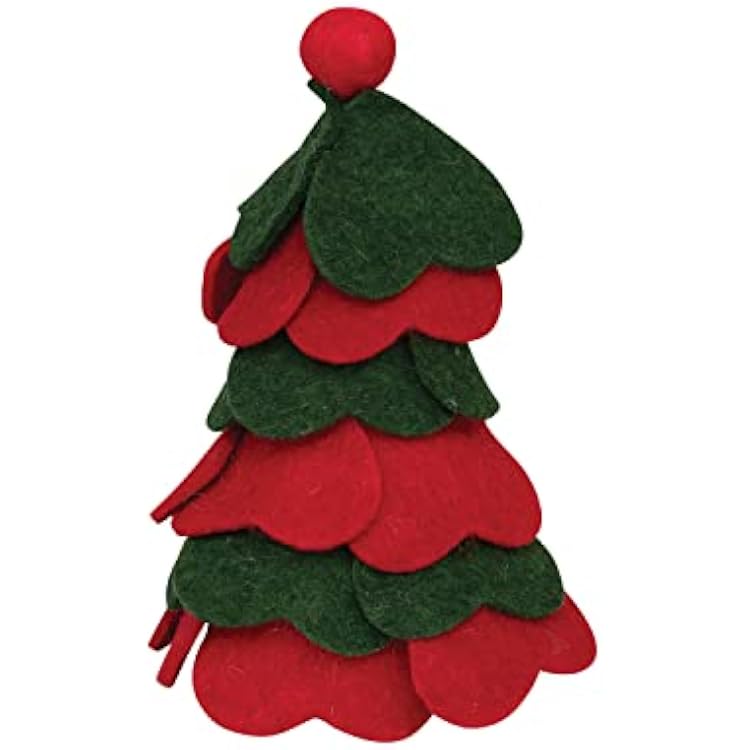 Creative Co-Op Wool Felt Tree with Pom Pom, Red and Green