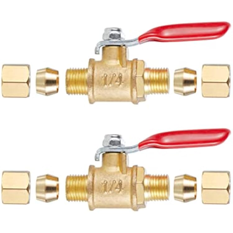 Brass Ball Valve Shut Off Switch, Tubing Fitting Straight Coupling Adapter 2pcs 14 Compression x 14 Compression