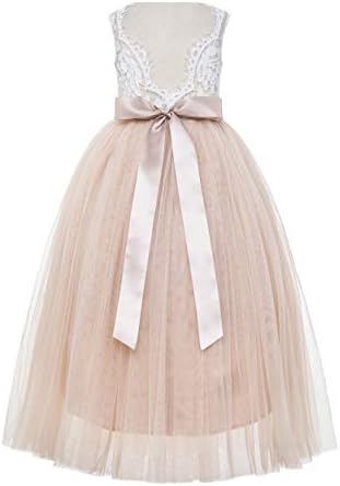 ekidsbridal Scalloped Lace Back Flower Girl Dress Daily Gown Birthday Party Holiday 207R