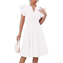 Women's Summer Casual Dress Ruffle Sleeve V Neck Fit Flowy Tiered Boho Midi Dress Beach Vacation Sundress